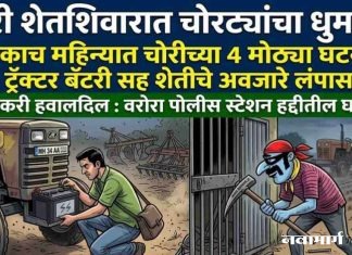 नंदोरी शेतशिवारात चोरट्यांचा धुमाकूळ